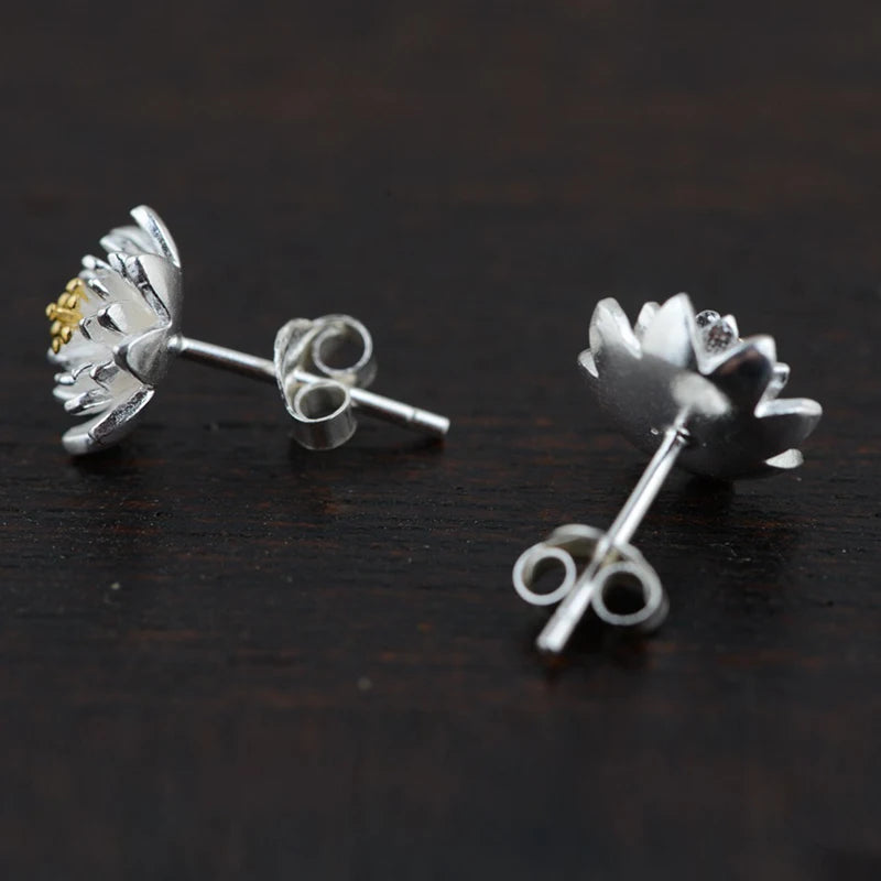925 Silver Flower Stud Earrings Vintage Wedding Jewelry for Girls