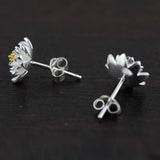 925 Silver Flower Stud Earrings Vintage Wedding Jewelry for Girls