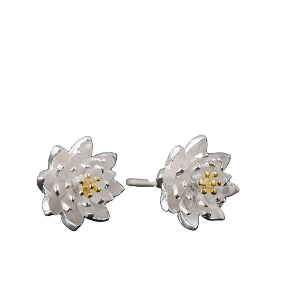 925 Silver Flower Stud Earrings Vintage Wedding Jewelry for Girls