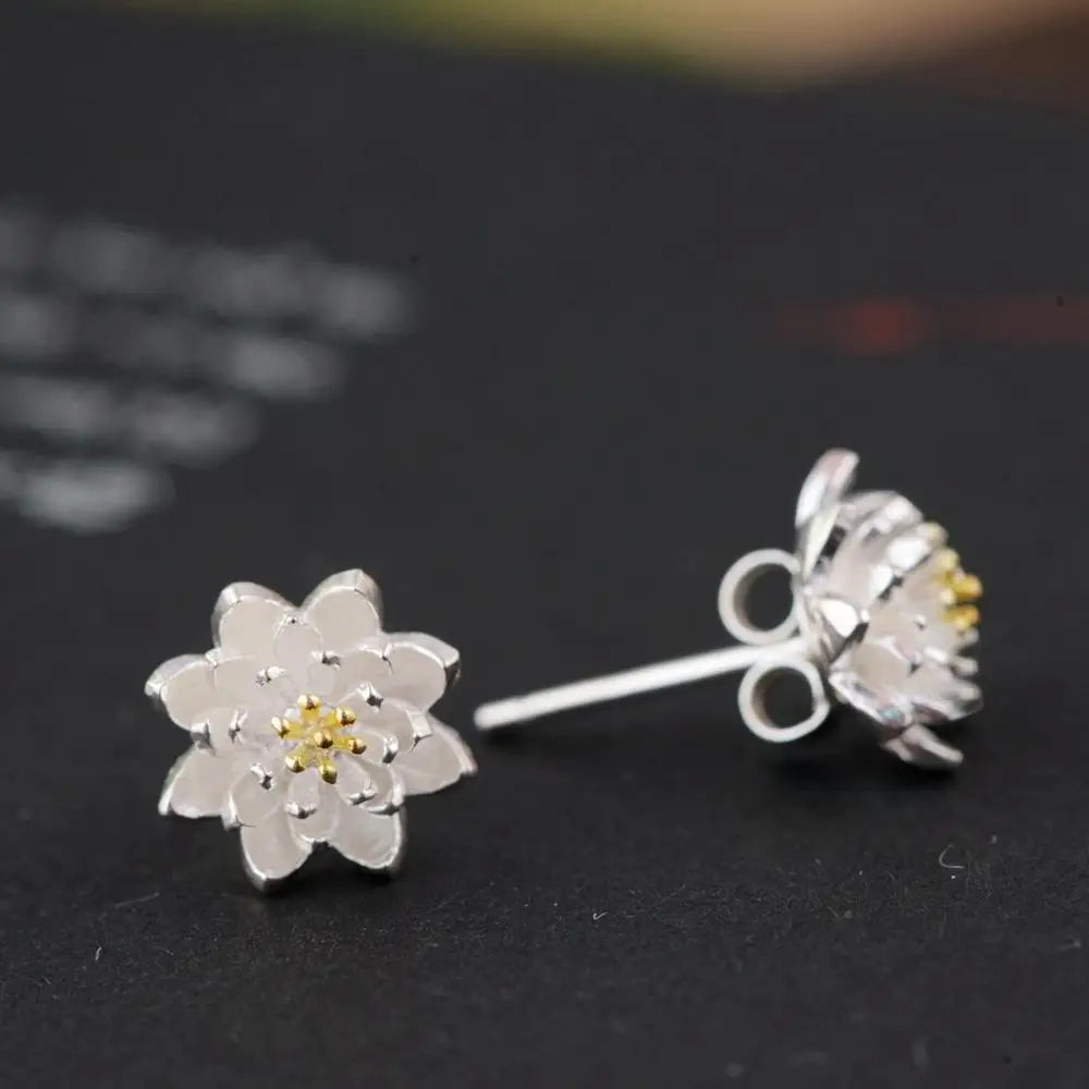 925 Silver Flower Stud Earrings Vintage Wedding Jewelry for Girls