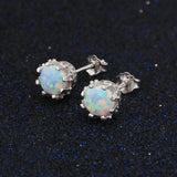 925 Silver Pink Opal Flower Stud Earrings for Women