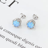 925 Silver Pink Opal Flower Stud Earrings for Women