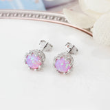 925 Silver Pink Opal Flower Stud Earrings for Women