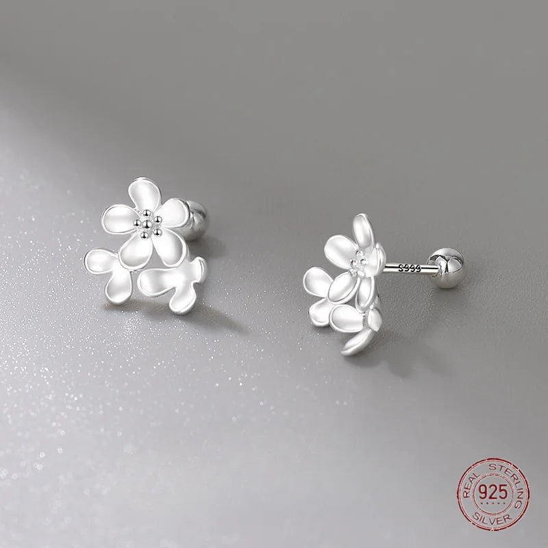 925 Silver Flower Stud Earrings Sweet Petal Forest System Earring