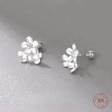 925 Silver Flower Stud Earrings Sweet Petal Forest System Earring