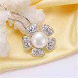925 Silver Flower Zircon Pendant, Natural Pearl Necklace