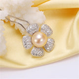 925 Silver Flower Zircon Pendant, Natural Pearl Necklace