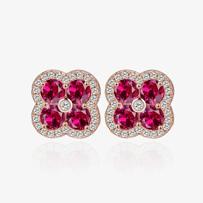 925 Silver Flower Zircon Earrings European American Jewelry