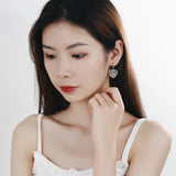 925 Silver Flower Pattern Heart Drop Earrings