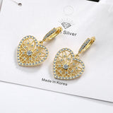 925 Silver Flower Pattern Heart Drop Earrings