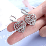 925 Silver Flower Pattern Heart Drop Earrings