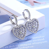 925 Silver Flower Pattern Heart Drop Earrings