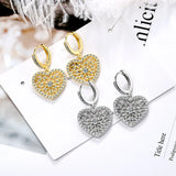 925 Silver Flower Pattern Heart Drop Earrings