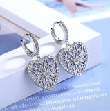 925 Silver Flower Pattern Heart Drop Earrings