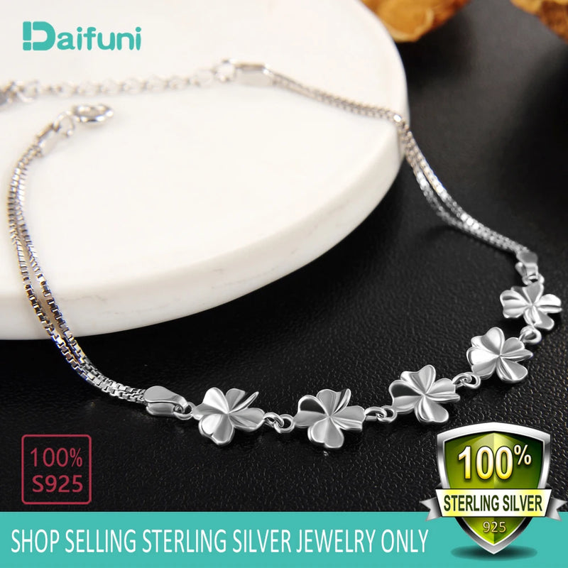 925 Silver Flowers Bracelet Romantic Style for Women Girls - Fine Jewelry