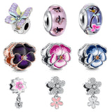 925 Silver Flowers Pendant Butterfly Glass Beads Bracelet Charms