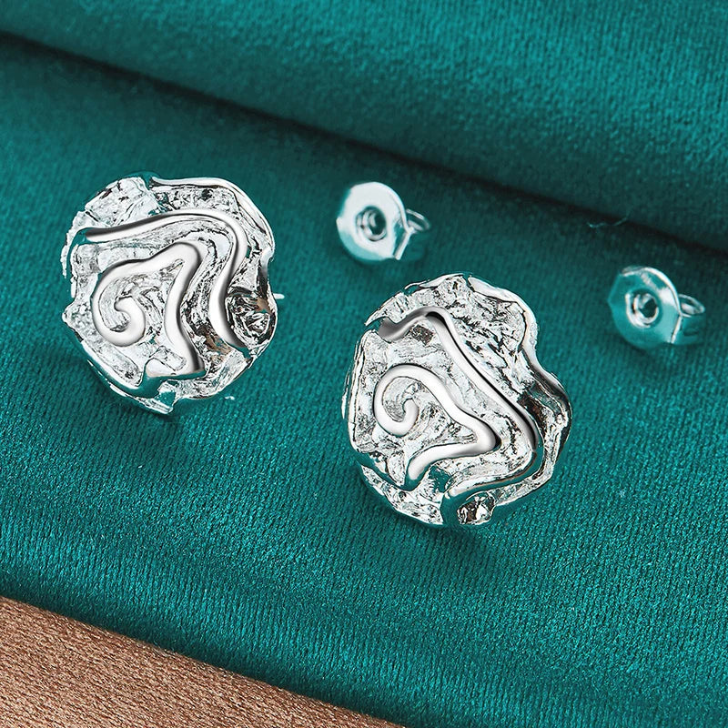 925 Silver Flowers Stud Earrings Party Wedding Gift Jewelry