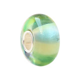 925 Silver Foil Glass Beads Green Line Stripe Charm