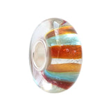 925 Silver Foil Glass Beads Green Line Stripe Charm