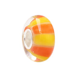 925 Silver Foil Glass Beads Green Line Stripe Charm