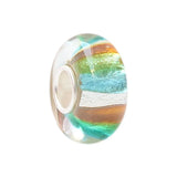 925 Silver Foil Glass Beads Green Line Stripe Charm