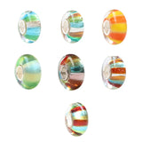 925 Silver Foil Glass Beads Green Line Stripe Charm