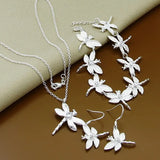 925 Silver Dragonfly Necklace Earrings Set
