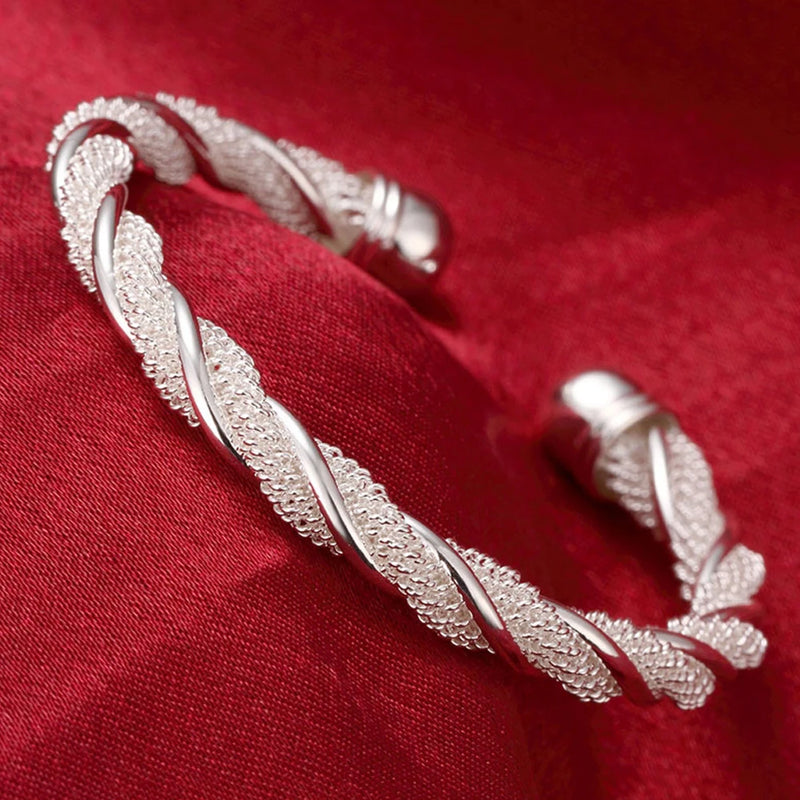 925 Silver Mesh Wide Braided Bracelet Bangle Chain