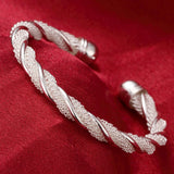 925 Silver Mesh Wide Braided Bracelet Bangle Chain