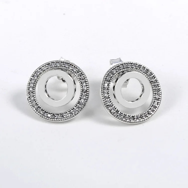 925 Silver Forever Circle Pan Earring Crystal Stud Wedding Jewelry