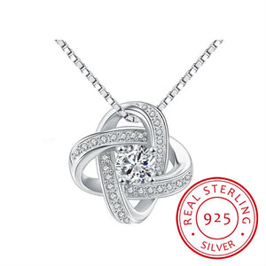 925 Silver Forever Heart Zirconia Clover Flower Necklaces & Pendants