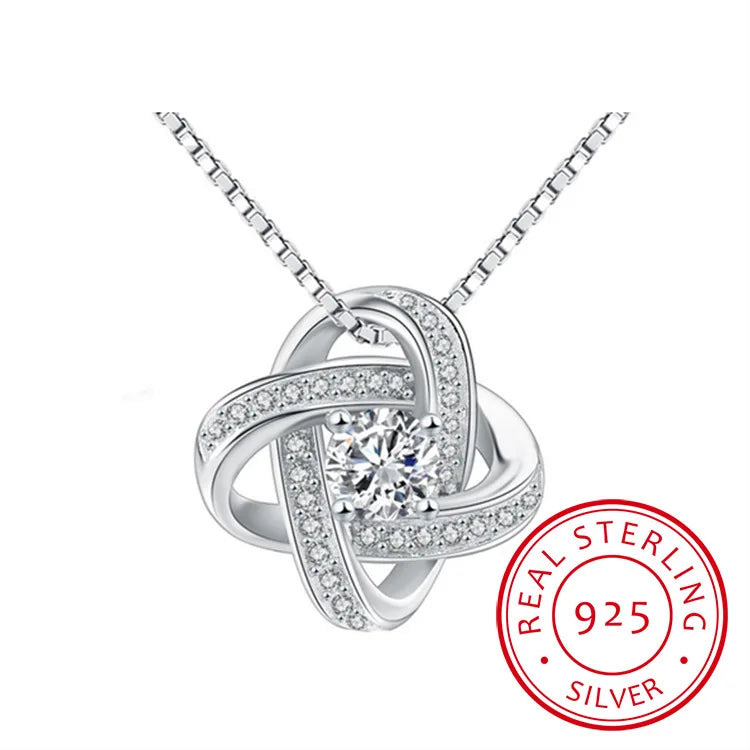 925 Silver Forever Heart Zirconia Clover Flower Necklaces & Pendants