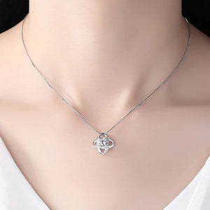 925 Silver Forever Heart Zirconia Clover Flower Necklaces & Pendants