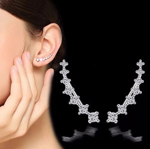 925 Silver 7 Stars Zirconia Clip Earrings Ear Cuff Boucle D'oreille