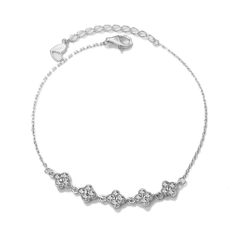 925 Silver Four Leaf Bracelet, Party Gemstone Bracelet