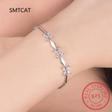 925 Silver Clover Moissanite Gemstone Bangle Charm Bracelet