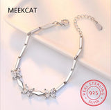 925 Silver Four Leaf Clover Moissanite Bangle Bracelet