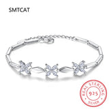 925 Silver Clover Moissanite Gemstone Bangle Charm Bracelet