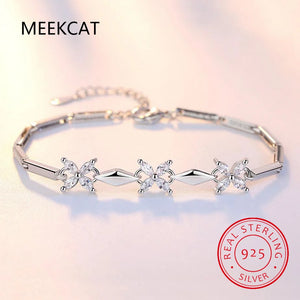 925 Silver Four Leaf Clover Moissanite Bangle Bracelet