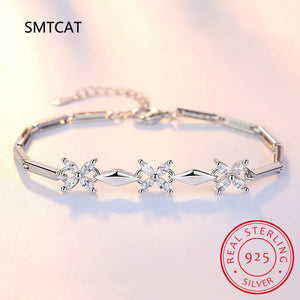 925 Silver Clover Moissanite Gemstone Bangle Charm Bracelet