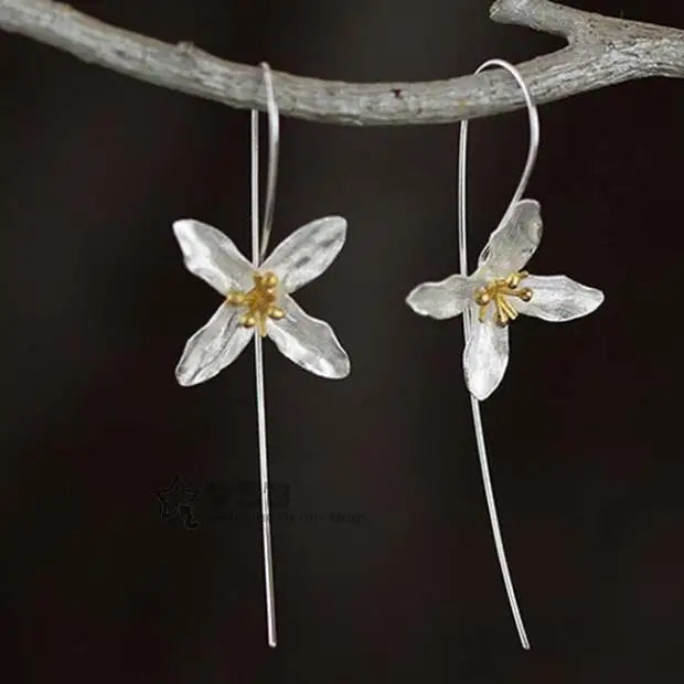 925 Silver 4 Leaf Clover Earrings Long Drop Women Brincos Fine Jewelry