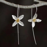 925 Silver 4 Leaf Clover Earrings Long Drop Women Brincos Fine Jewelry