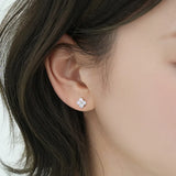 925 Silver Four Leaf Flower Stud Earrings Colorful Zircon Piercing Jewelry