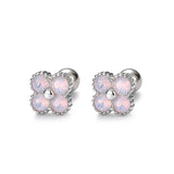 925 Silver Four Leaf Flower Stud Earrings Colorful Zircon Piercing Jewelry