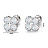 925 Silver Four Leaf Flower Stud Earrings Colorful Zircon Piercing Jewelry