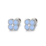 925 Silver Four Leaf Flower Stud Earrings Colorful Zircon Piercing Jewelry