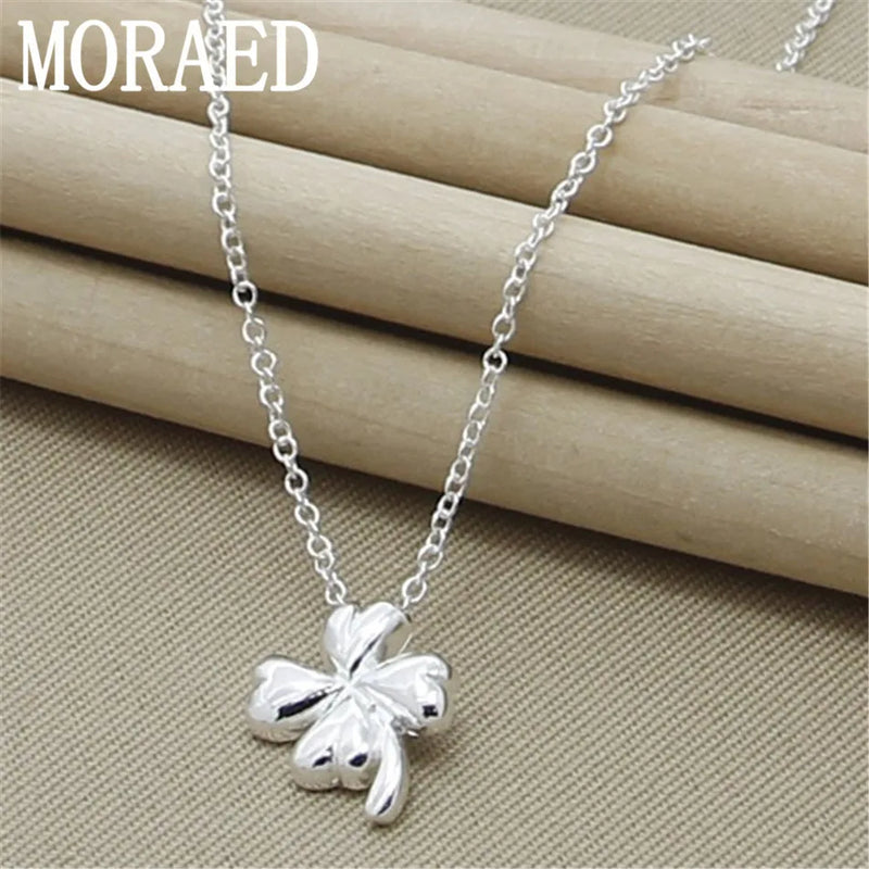 925 Silver Four Leaves Clover Pendant Necklace 18 Inch Chain Gift