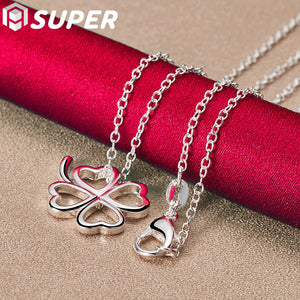 Sterling Silver Four Leaves Clover Pendant Necklace 16-30 Inch Chain
