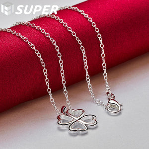 Sterling Silver Four Leaves Clover Pendant Necklace 16-30 Inch Chain