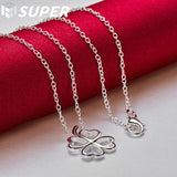 Sterling Silver Four Leaves Clover Pendant Necklace 16-30 Inch Chain